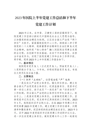 2023年医院上半年党建工作总结和下半年党建工作计划