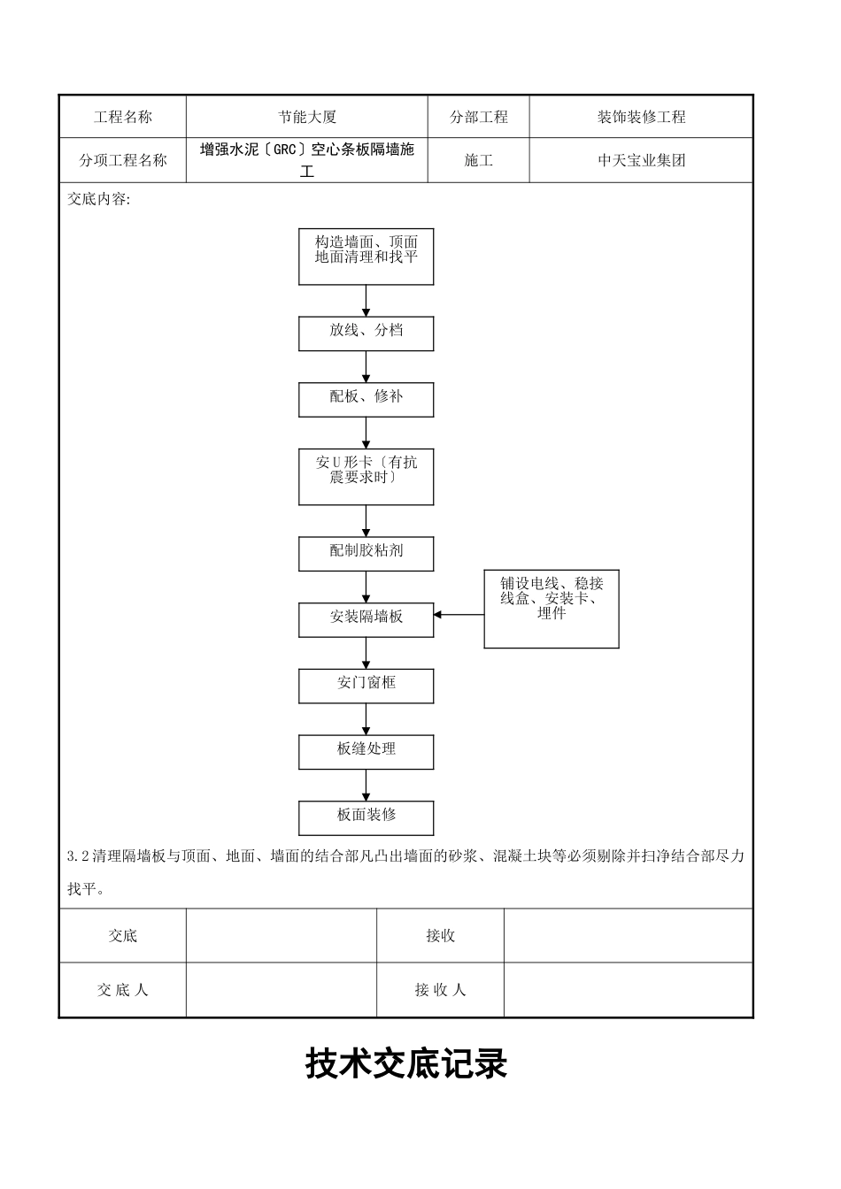增强水泥（GRC）空心条板隔墙施工交底记录_第3页