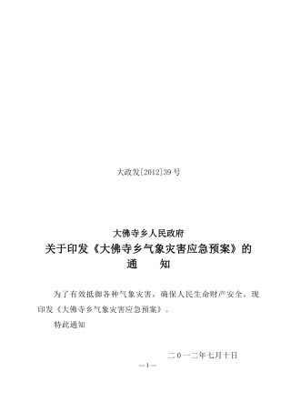 大佛寺乡气象灾害应急预案