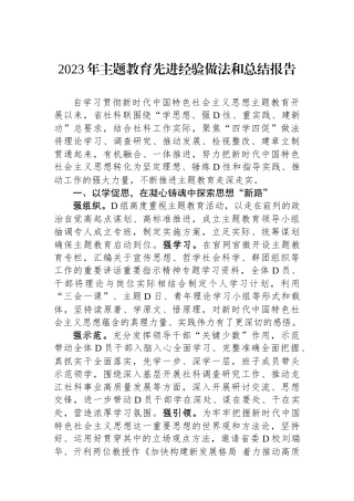 2023年主题教育先进经验做法和总结报告