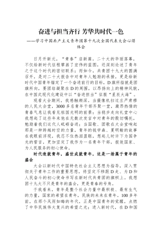 奋进与担当齐行 芳华共时代一色——共青团十九大精神心得体会