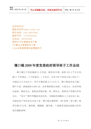 堰口镇年度党委政府领导班子工作总结