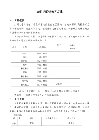 大学体育馆工程地基与基础施工组织设计方案(12页)