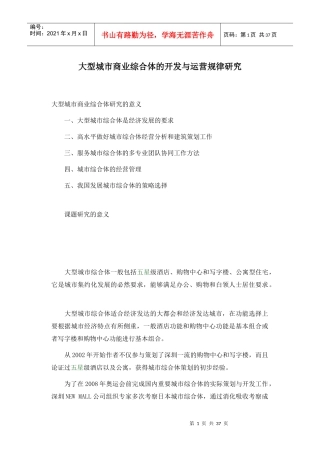 大型城市商业综合体的开发与运营规律研究