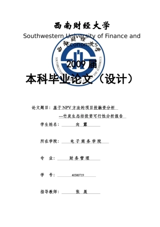 基于NPV方法的项目投融资分析