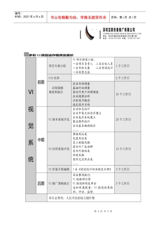 多彩VI项目运作程序及报价