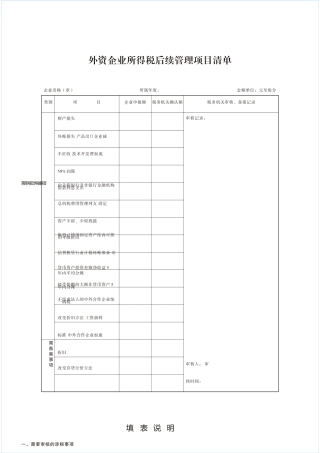 外资企业所得税后续管理项目清单