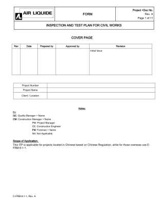 外企工程管理公司土建管理Inspection and Test Plan for Civil Work