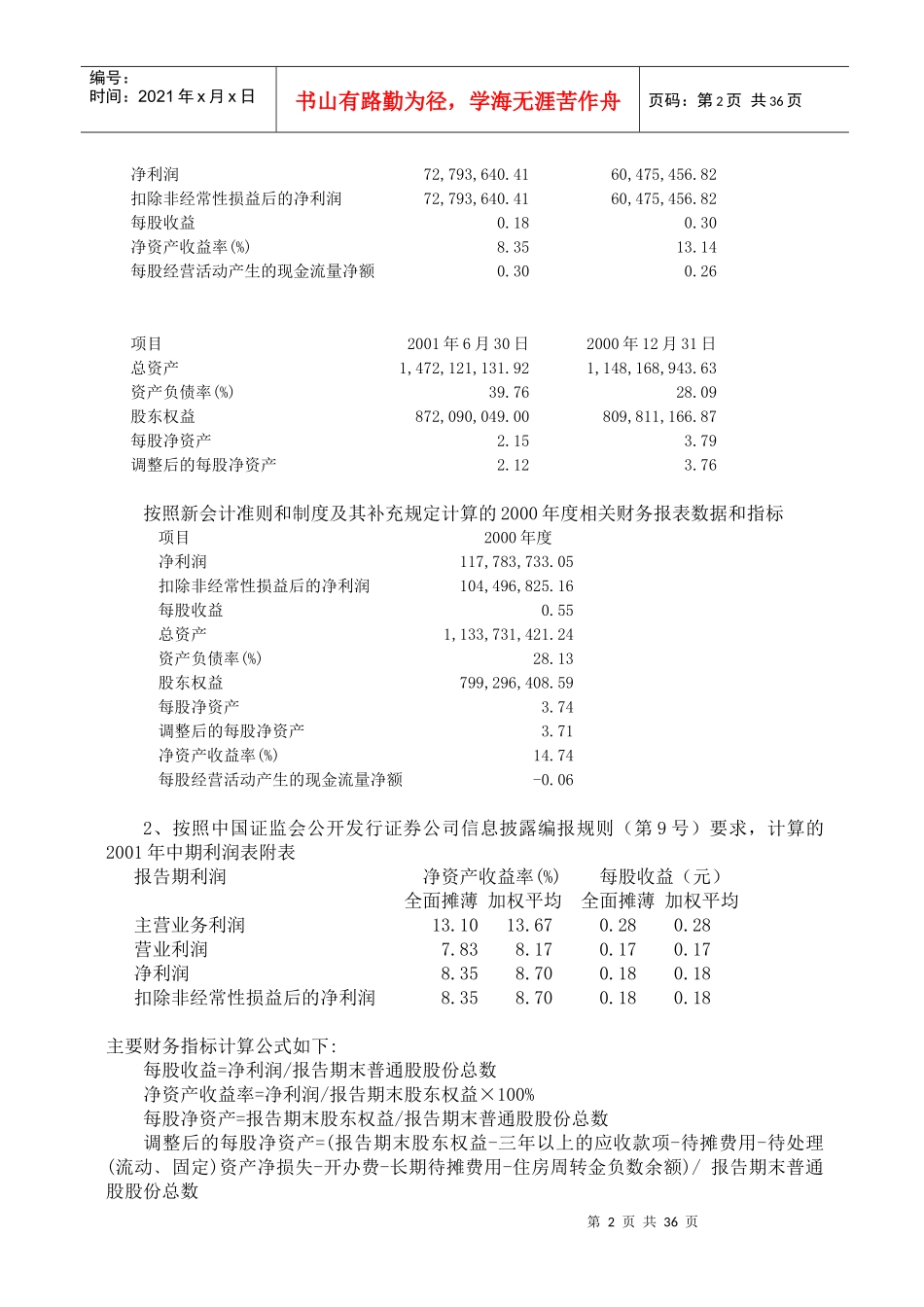 天津某公司中期报告摘要_第2页