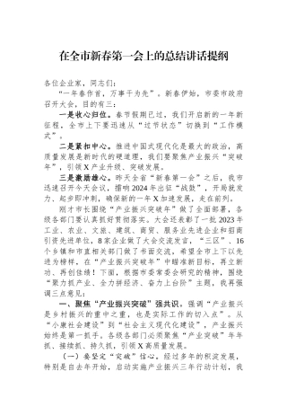在全市新春第一会上的总结讲话提纲