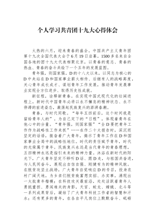 个人学习共青团十九大心得体会