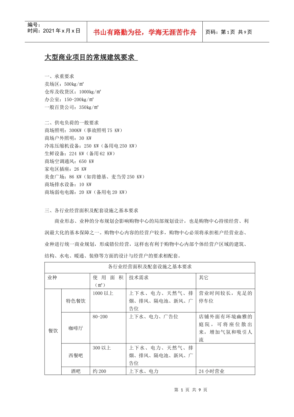 大型商业项目的基本建筑要求_第1页