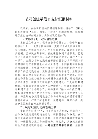 公司创建示范党支部汇报材料