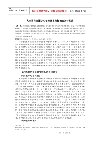 大型国有集团公司治理效率指标的选择与构造