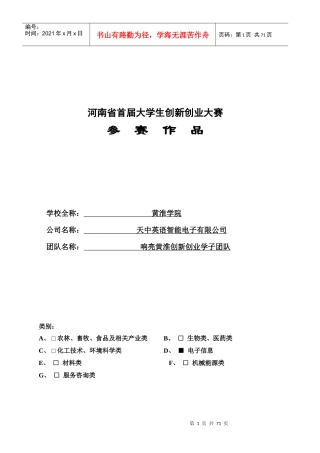 天中智控电子有限公司创业计划书