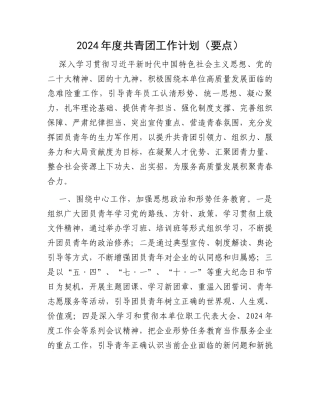 2024年度共青团工作计划（要点）