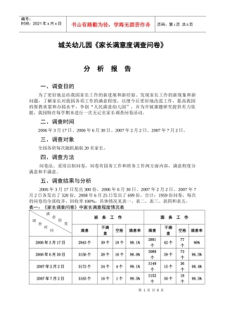 城关幼儿园家长满意度调查问卷