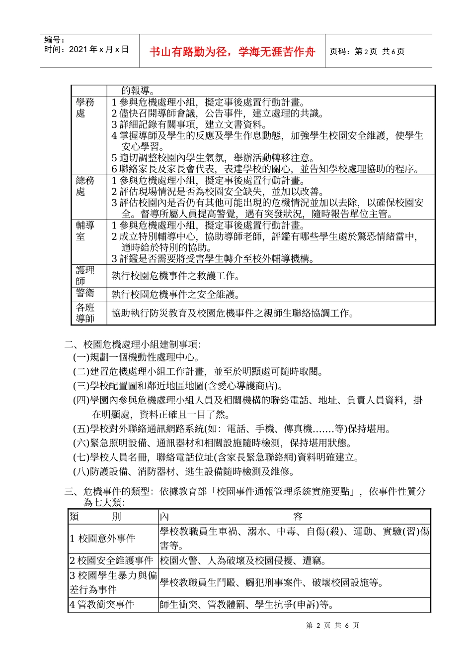 基隆市立中正国民中学紧急事件危机处理实施计画_第2页