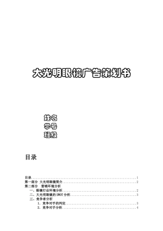 大光明眼镜广告策划书样本