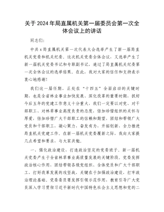 关于2024年局直属机关第一届委员会第一次全体会议上的讲话
