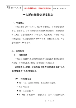 大厦前期策划提案报告