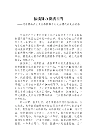 接续努力 挺膺担当——基层工作者学习共青团十九大精神心得体会