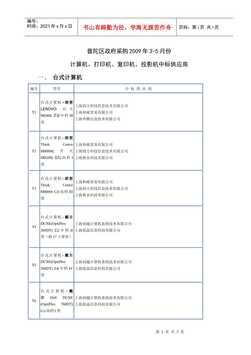 复印机-普陀区政府采购1-2月台式计算机、复印机、打印机_第1页