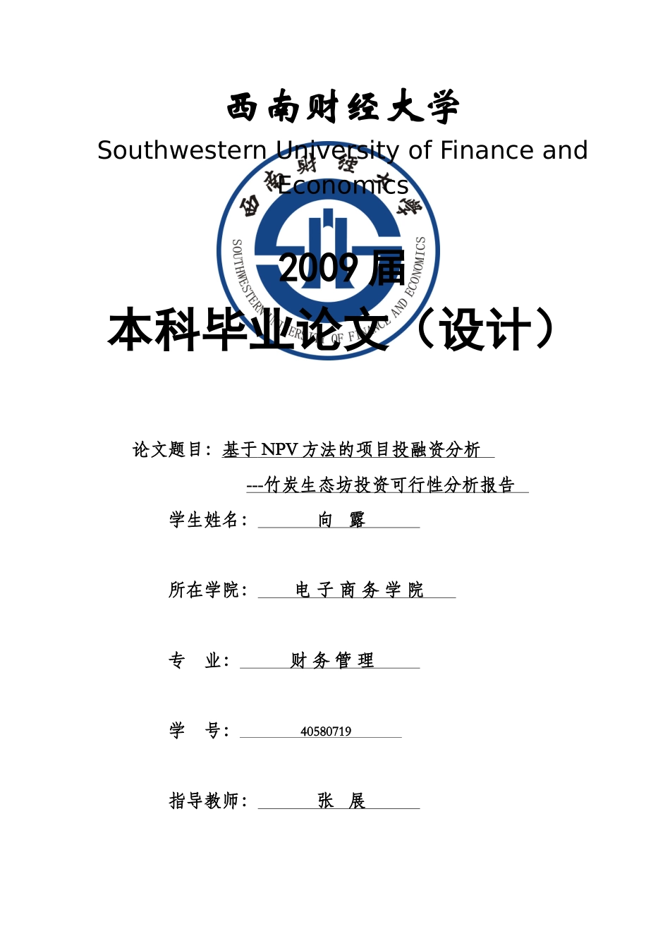 基于NPV方法的项目投融资分析(竹炭)_第1页