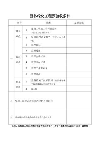 园林绿化工程预验收条件