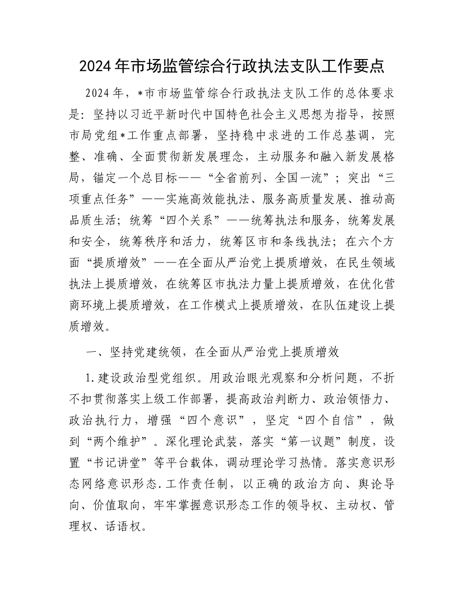2024年市场监管综合行政执法支队工作要点_第1页