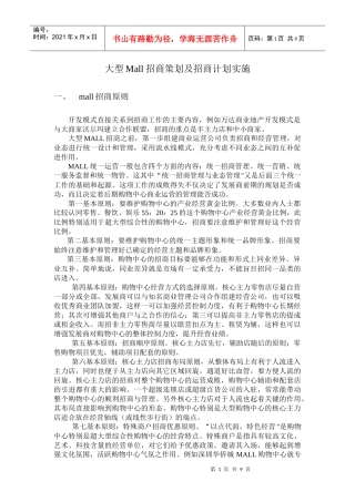 大型Mall招商策划及招商计划实施