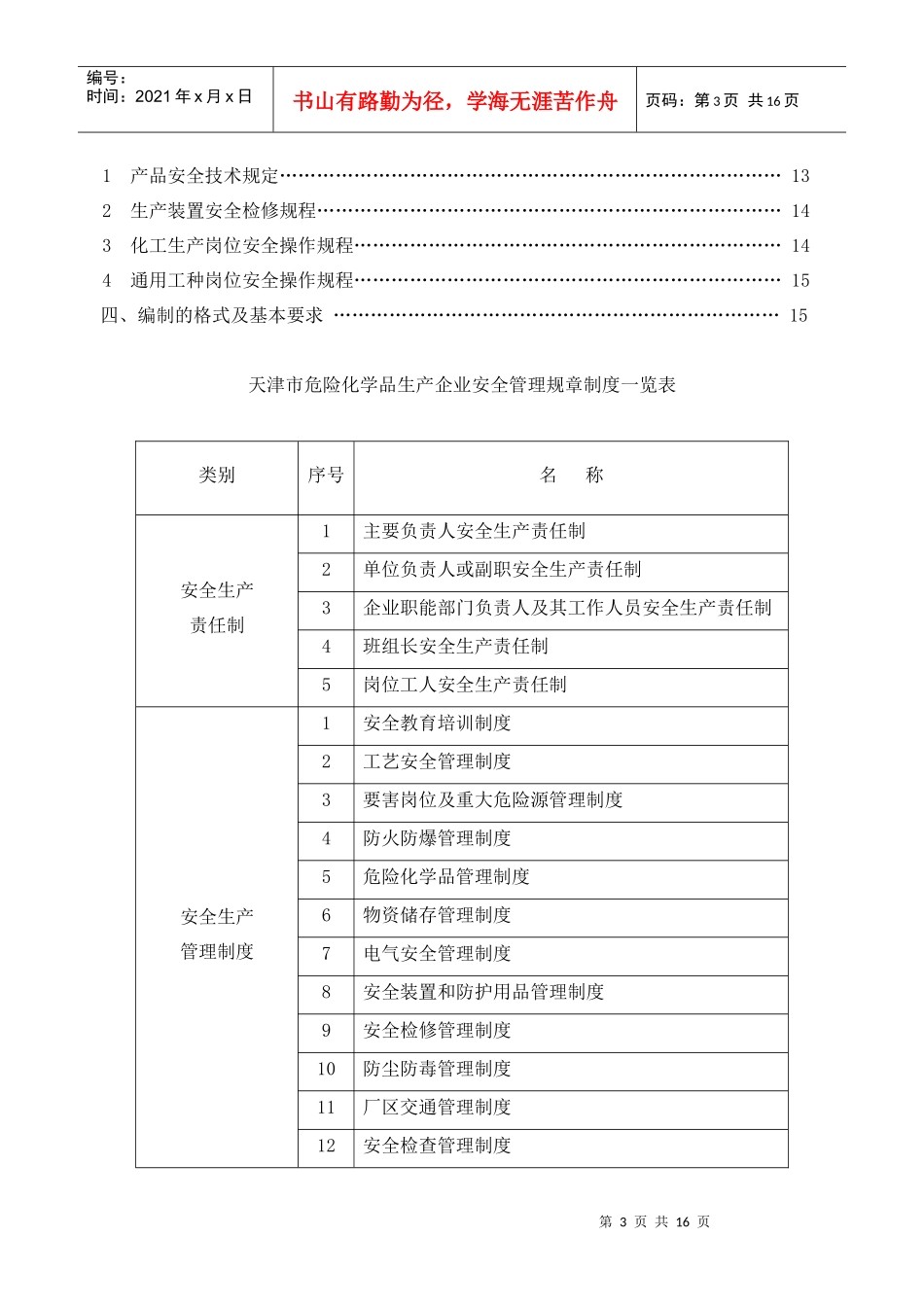天津市危险化学品生产企业安全管理规章制度编制纲要(doc 17)(1)_第3页