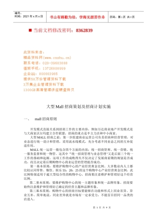大型Mall招商策划及招商计划方案