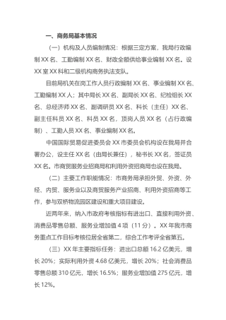 在市长商务局调研座谈会上的商务工作情况汇报