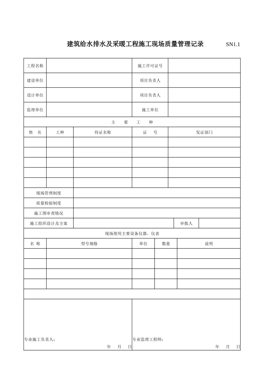 建筑工程施工质量验收资料(SN建筑给水排水及采暖工程部_第1页