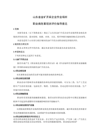 山东省金矿开采企业作业场所职业病危害现状评价指导意见