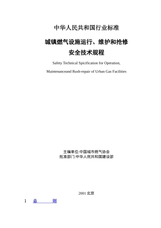城镇燃气设施运行、维护和抢修安全技术规程( 33)