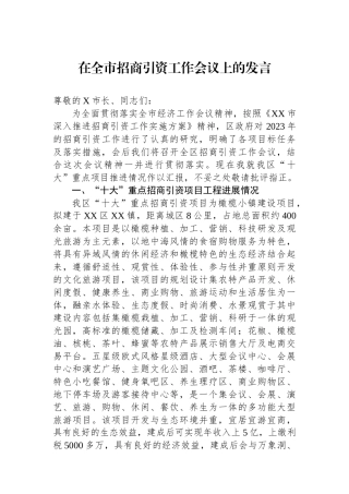 在全市招商引资工作会议上的发言