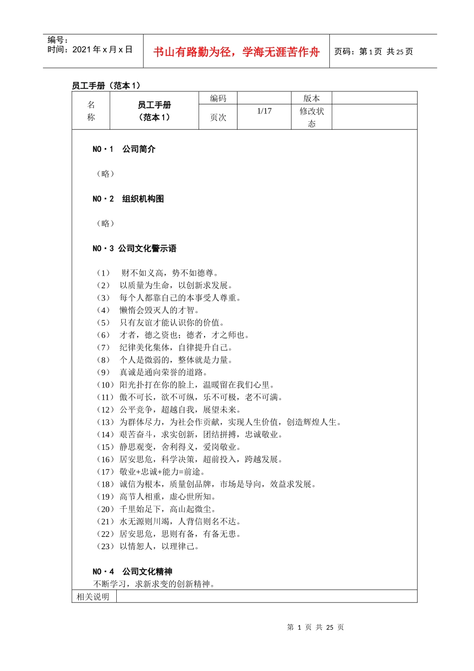 外资企业人力资源员工手册(范本_第1页