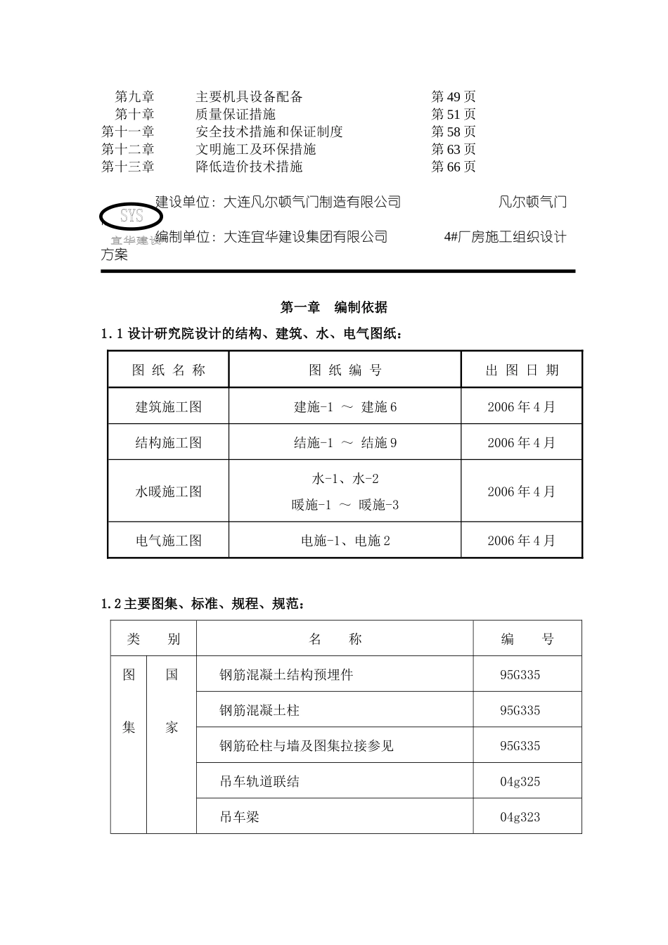 大连XXX气门制造有限公司新建4aah排架厂房施工组织设计(DOC74页)_第2页