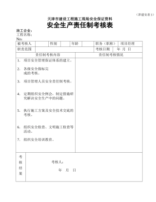 天津市建设工程施工现场安全保证资料(津建安表1-46)