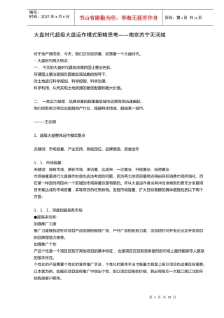 大盘时代超级大盘运作模式策略思考