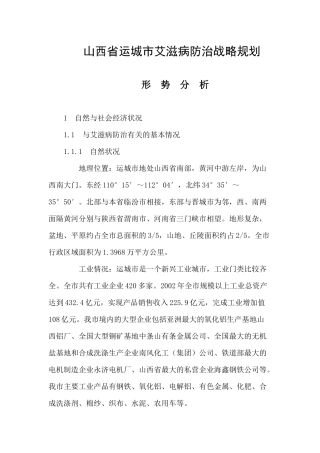 山西省运城市艾滋病防治战略规划