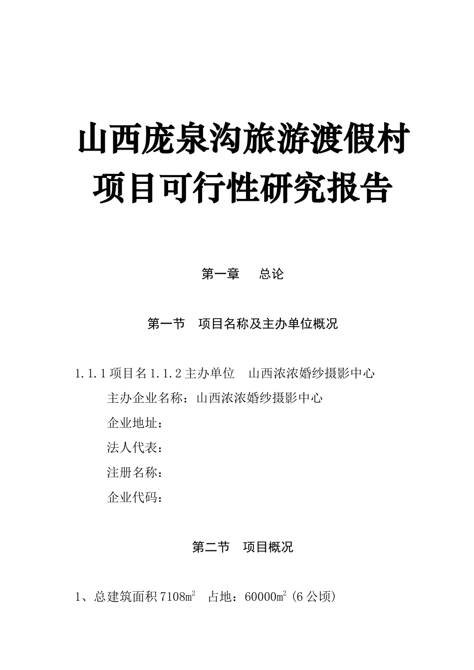 山西某旅游渡假村项目可行性研究报告_第1页