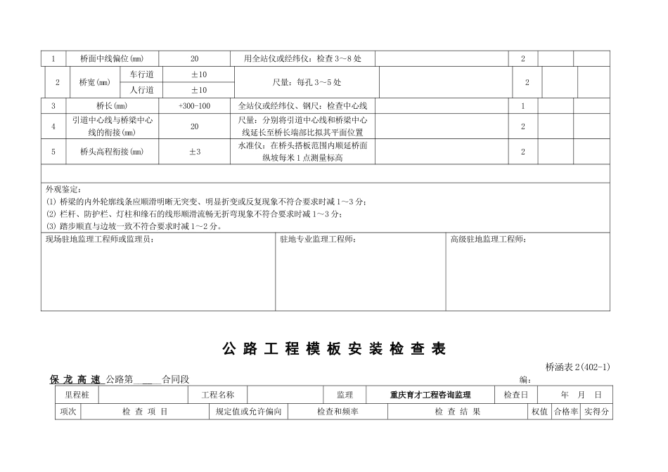 高速公路桥梁工程施工表格_第2页