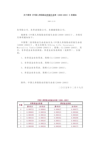 寿险经验生命表-关于颁布《中国人寿保险业经验生命表