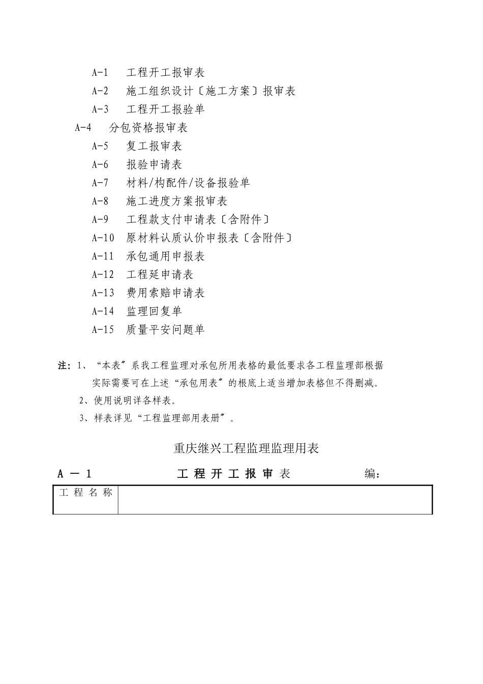 监理承包单位用表及其填表说明（程序文件）_第2页