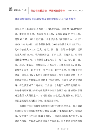 城镇经济的发展状况及工作调查报告