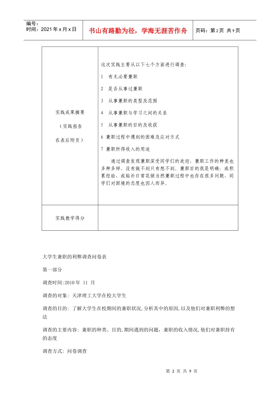 大学生兼职的利弊调查问卷_第2页