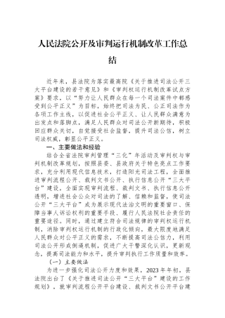 人民法院公开及审判运行机制改革工作总结
